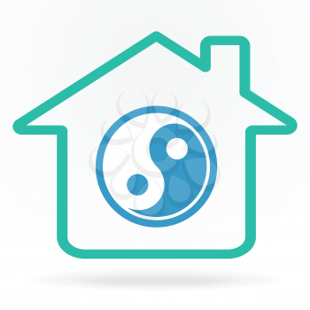 House with yin-yang symbol as home harmony concept vector illustration.