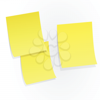 Yellow sticky papers on white background vector illustration.