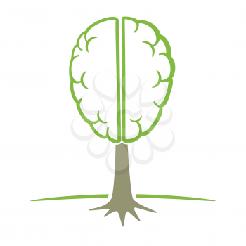 Human brain tree symbol think green concept vector illustration.