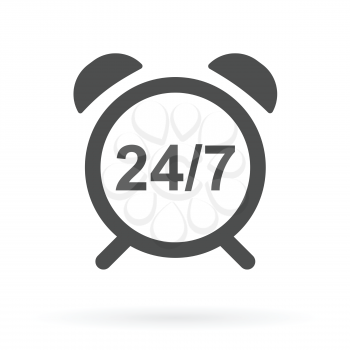 alarm clock with 24/7 numbers as live online support icon vector illustration