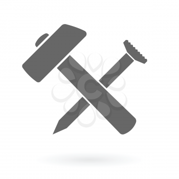 Crossed hammer and nail icon design as construction industry vector illustration.