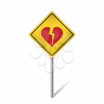 broken heart warning traffic sign isolated vector illustration