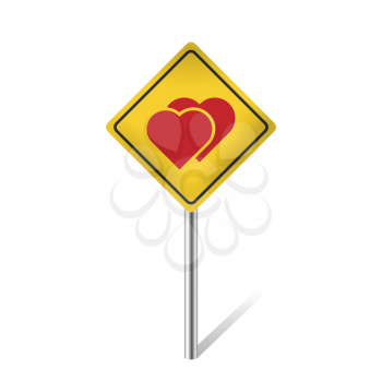 two hearts love symbol on warning traffic sign vector illustration
