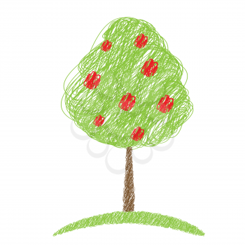 apple tree sketch vector isolated illustration