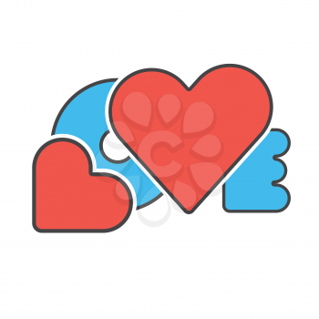 red blue color creative design word love with hearts symbol love concept vector illustration