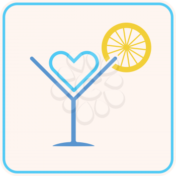 summer party cocktail lemon heart symbol as love summer holiday and party concept vector illustration