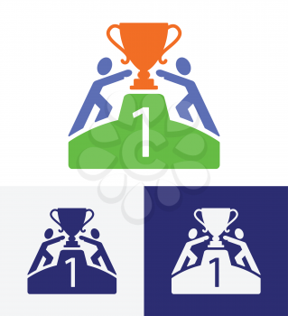 man competition get winner cup game sport vector logo illustration