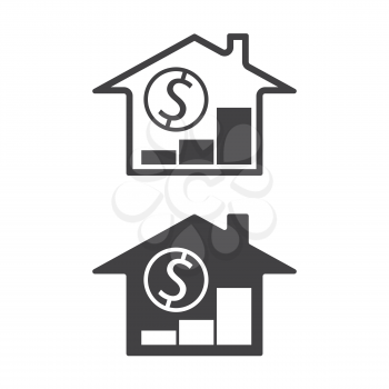 home, money symbols with trend up real estate property price increase vector illustration
