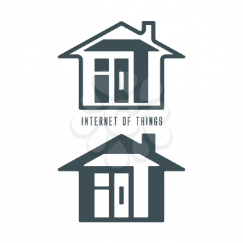 letter IOT or internet of things in house symbol modern home technology concept vector design illustration