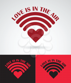 heart symbol as wireless connection with love is in the air slogan love concept vector design illustration