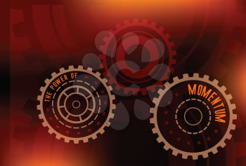 abstract gears with letters the power of momentum technical futuristic red and orange dark colors vector background