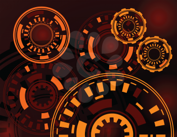 abstract dark red orange gears technology background vector illustration