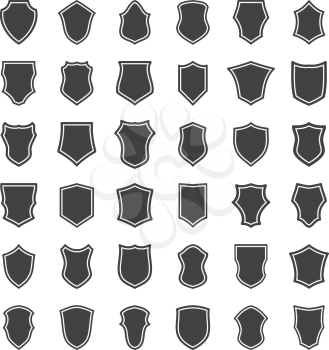 set of black shields icon elements protection vector illustration