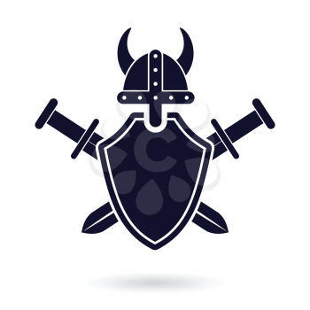 viking shield and crossed swords security protection logo abstract vector illustration