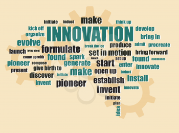 innovation new idea concept with brain form words and gears background abstract vector illustration