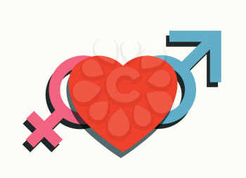 male female and heart symbols love concept vector illustration