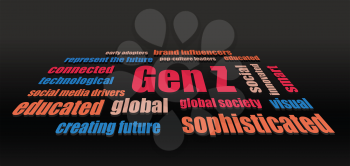 generation z characteristics words abstract vector dark horizontal background