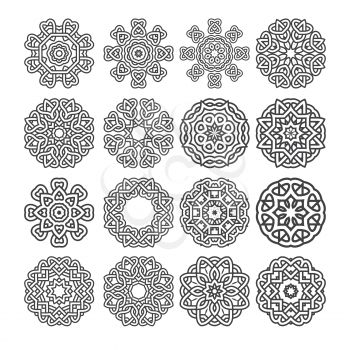 mandala flower motif with heart symbol abstract pattern set vector illustration