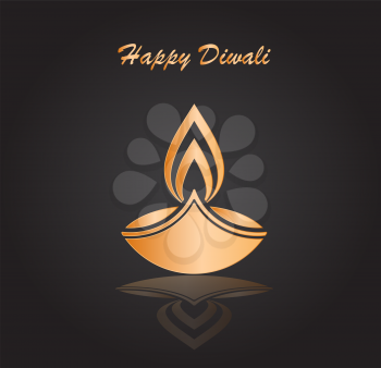happy diwali traditional festive lamp symbol golden color on dark background vector illustration