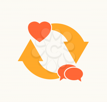heart symbol with speech bubbles and cycled arrows love communication cycle vector illustration