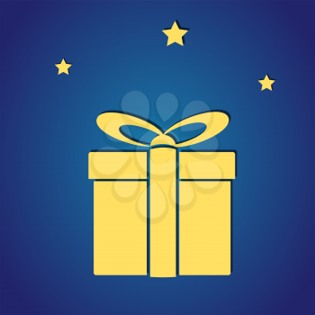 bright yellow gift box with stars on blue background vector illustration