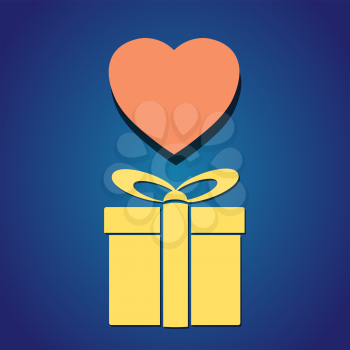 gift box and heart symbol on blue dark background vector illustration