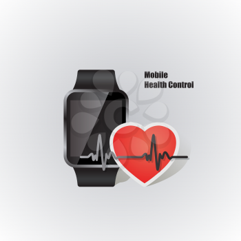 mobile device smartwatch with heart beat symbol as online health control vector illustration