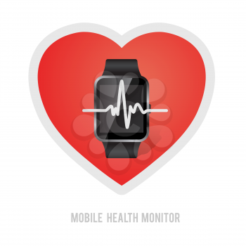 mobile gadget with heart pulse symbol sport lifestyle health monitoring vector illustration