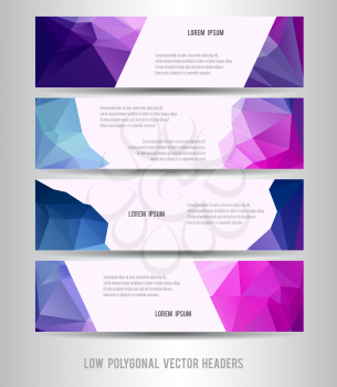 blue purple colors low polygonal horizontal header background vector illustration set