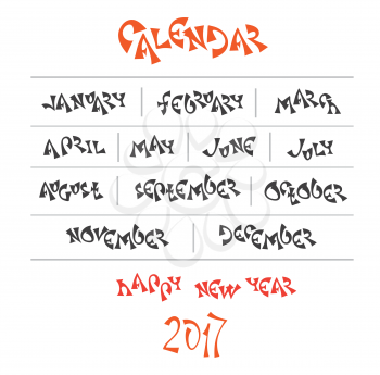 Original hand written year month names Calendar vector illustration