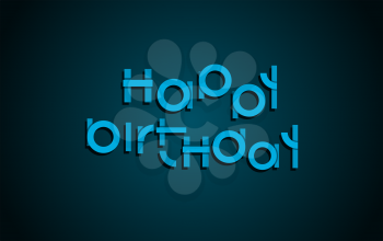 Happy Birthday festive text. Dark background with light blue letters banner design. Vector birthday greeting card illustration. 