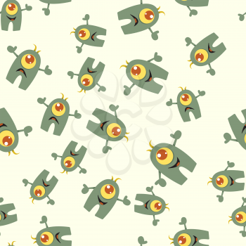 Funny cartoon cute character. Vector illustration. Fun kids background. Smiley and scary comic mascot seamless pattern.