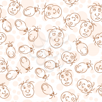 Funny faces seamless pattern. Vector illustration. Humor kids abstract background. Emotion expression symbol wallpaper.