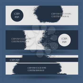Creative grunge blue texture banner. Vector illustration. Abstract grungy decorative textured header horizontal layout with copy-space. Rough old style template.