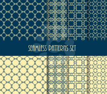 Vector illustration. Fashion fabric ornament collection. Stylish seamless pattern set. Decorative line tile backgrounds. 