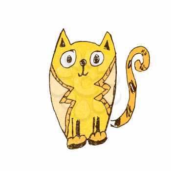Fun cute yellow cat. Handrawn vector illustration. Funny character pet. Doodle drawing.