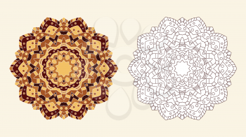 Mandala coloring page abstract oriental ornament. Zenart antistress template for hand coloring. Vector illustration.
