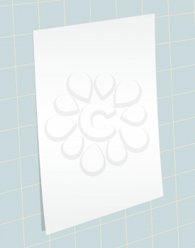Blank white paper on wall vector illustration. Office message template.