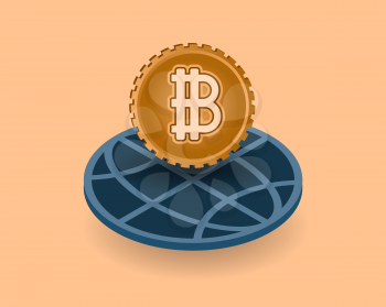 Crypto currency with earth globe symbol modern global online banking commerce concept.  Financial market vector illustration.