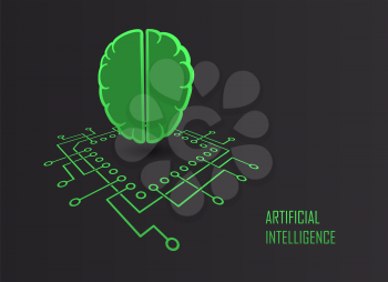 Artificial intelligence modern technology sign with cpu processor and brainl form machine learning self development concept. Vector illustration.