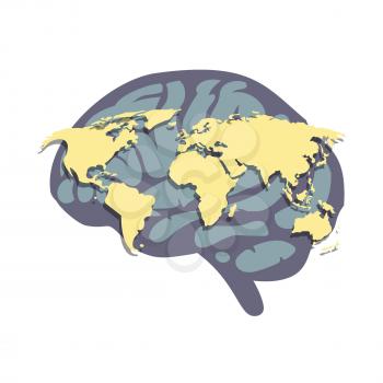 World map with human brain global population concept vector illustration