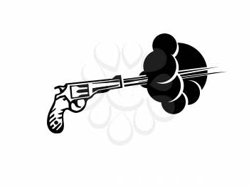 Revolver shoot vector illustration. Gun shoot drawing. Retro gun gangster symbol.