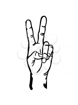 Peace sign fingers. Victory hand symbol vector illustration. Success sign.