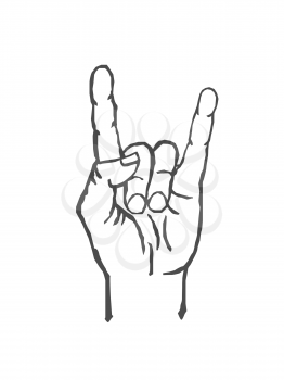 Rock n roll hand sign vector illustration. Sign of horns heavy metal music symbol.