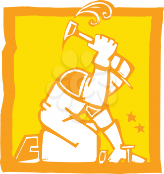 Royalty Free Clipart Image of a Worker Using a Hammer