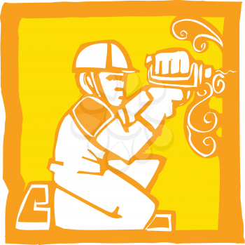 Royalty Free Clipart Image of a Man Using a Drill