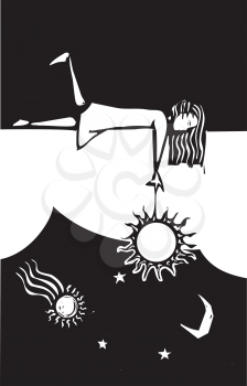 Royalty Free Clipart Image of a Girl Playing With the Sun
