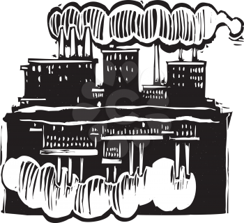 Royalty Free Clipart Image of Two Factories 