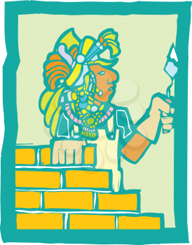 Royalty Free Clipart Image of a Mayan Temple Bricklayer 