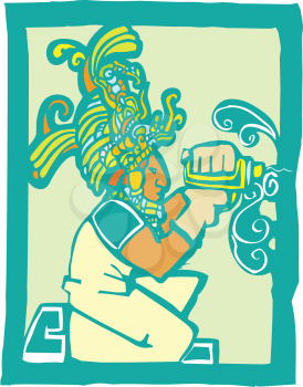Royalty Free Clipart Image of a Mayan Temple Workman